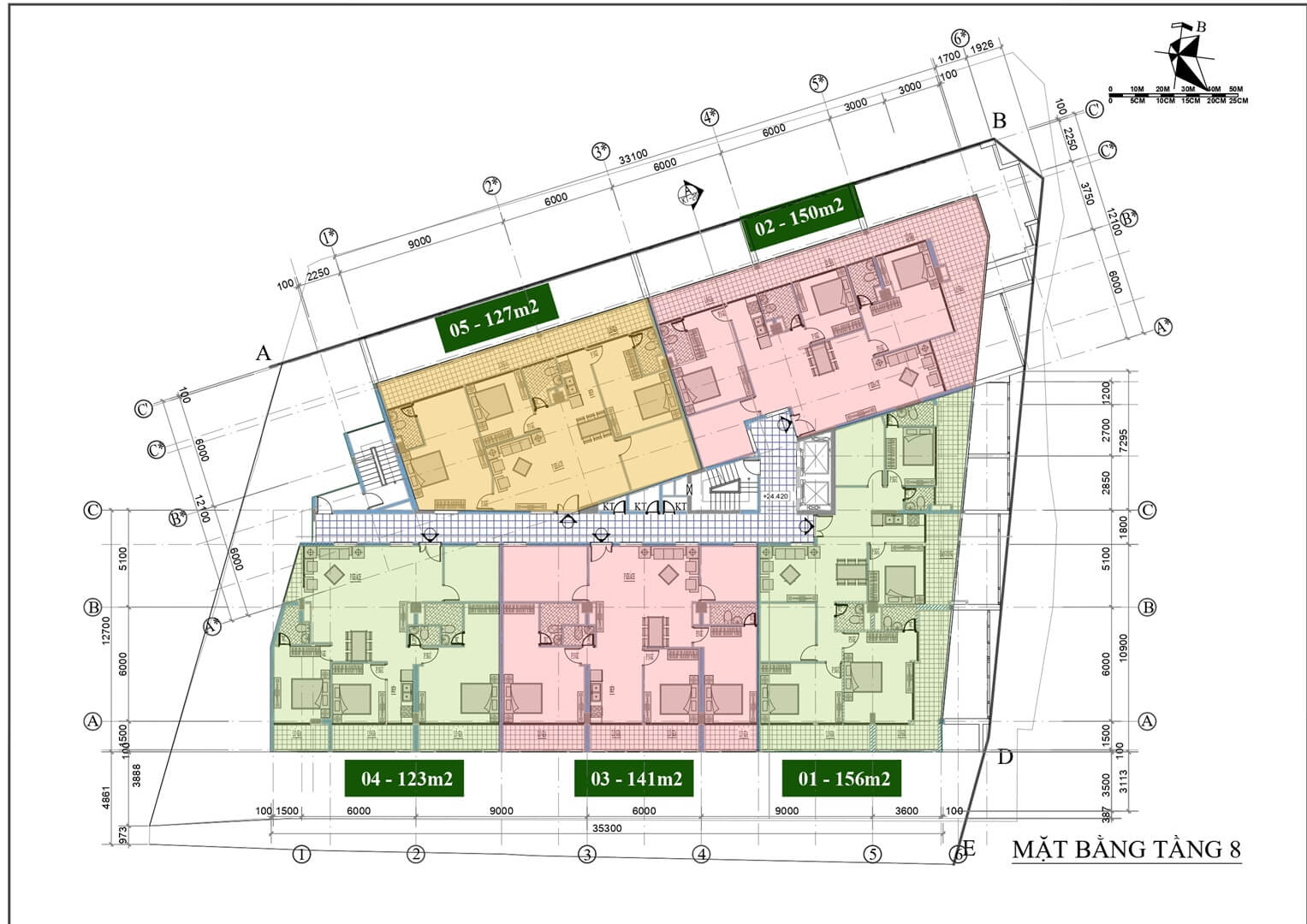 mặt bằng tầng 8 dự án the one complex số 1 định công