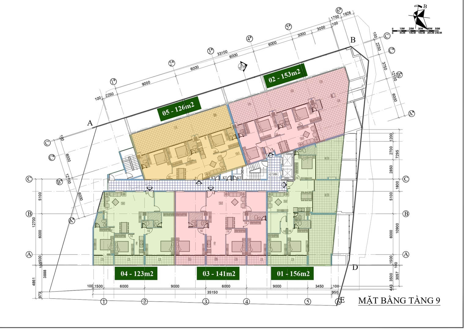 mặt bằng tầng 9 dự án the one complex số 1 định công